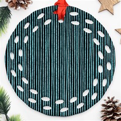 Stylish Frost Blue Strips Ornament (round Filigree) by gatterwe