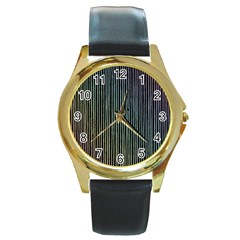 Stylish Rainbow Strips Round Gold Metal Watch by gatterwe