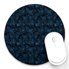 Blue Flower Glitter Look Round Mousepads