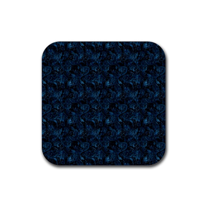 Blue Flower Glitter Look Rubber Coaster (Square) 