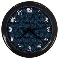 Blue Flower Glitter Look Wall Clocks (Black)