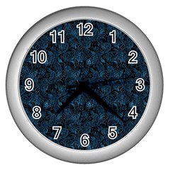 Blue Flower Glitter Look Wall Clocks (silver)  by gatterwe