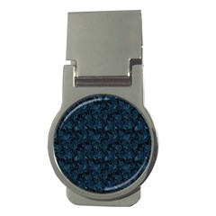 Blue Flower Glitter Look Money Clips (round)  by gatterwe