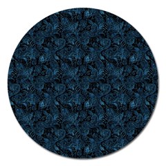 Blue Flower Glitter Look Magnet 5  (Round)