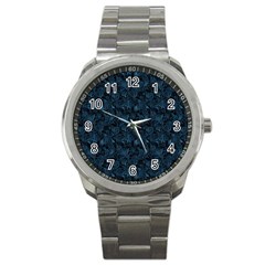 Blue Flower Glitter Look Sport Metal Watch