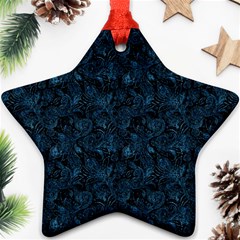 Blue Flower Glitter Look Star Ornament (Two Sides)