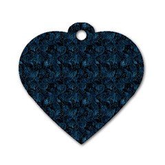 Blue Flower Glitter Look Dog Tag Heart (One Side)