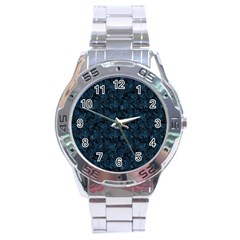 Blue Flower Glitter Look Stainless Steel Analogue Watch