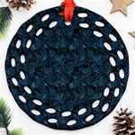 Blue Flower Glitter Look Round Filigree Ornament (Two Sides) Front