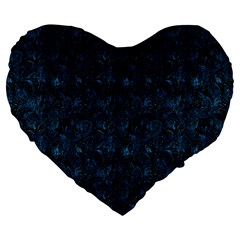 Blue Flower Glitter Look Large 19  Premium Heart Shape Cushions