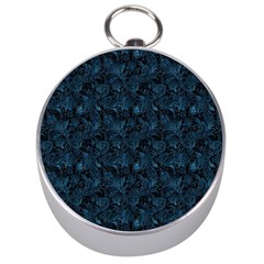 Blue Flower Glitter Look Silver Compasses