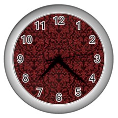 Red Glitter Look Floral Wall Clocks (silver)  by gatterwe