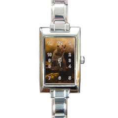 Roaring Grizzly Bear Rectangle Italian Charm Watch by gatterwe