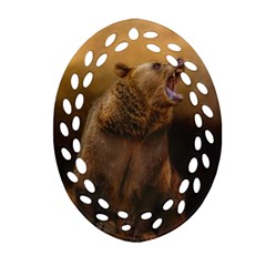 Roaring Grizzly Bear Oval Filigree Ornament (two Sides) by gatterwe