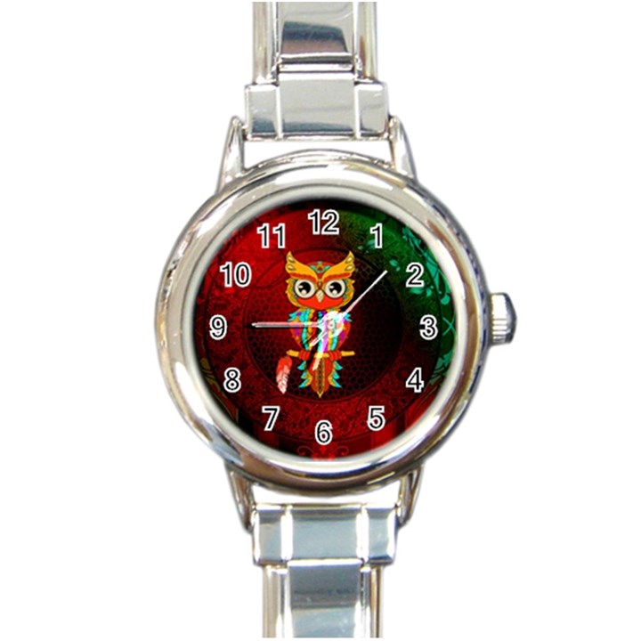 Cute Owl, Mandala Design Round Italian Charm Watch