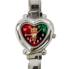 Cute Owl, Mandala Design Heart Italian Charm Watch by FantasyWorld7