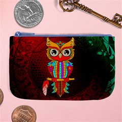 Cute Owl, Mandala Design Large Coin Purse by FantasyWorld7