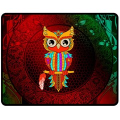 Cute Owl, Mandala Design Fleece Blanket (medium)  by FantasyWorld7