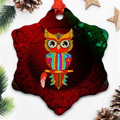 Cute Owl, Mandala Design Snowflake Ornament (two Sides) by FantasyWorld7