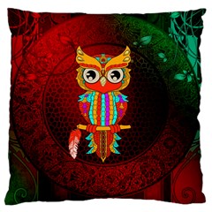 Cute Owl, Mandala Design Large Cushion Case (two Sides) by FantasyWorld7