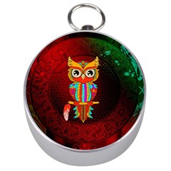 Cute Owl, Mandala Design Silver Compasses by FantasyWorld7