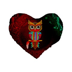 Cute Owl, Mandala Design Standard 16  Premium Flano Heart Shape Cushions by FantasyWorld7