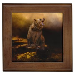 Roaring Grizzly Bear Framed Tiles by gatterwe