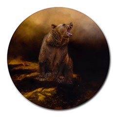 Roaring Grizzly Bear Round Mousepads by gatterwe