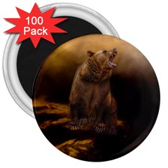 Roaring Grizzly Bear 3  Magnets (100 Pack) by gatterwe