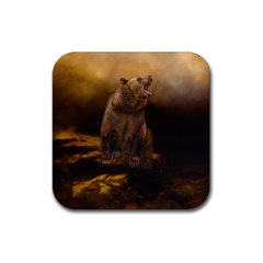 Roaring Grizzly Bear Rubber Coaster (square)  by gatterwe