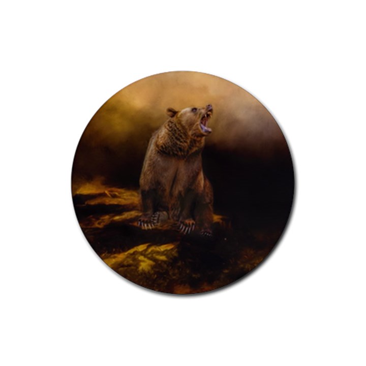 Roaring Grizzly Bear Rubber Round Coaster (4 pack) 