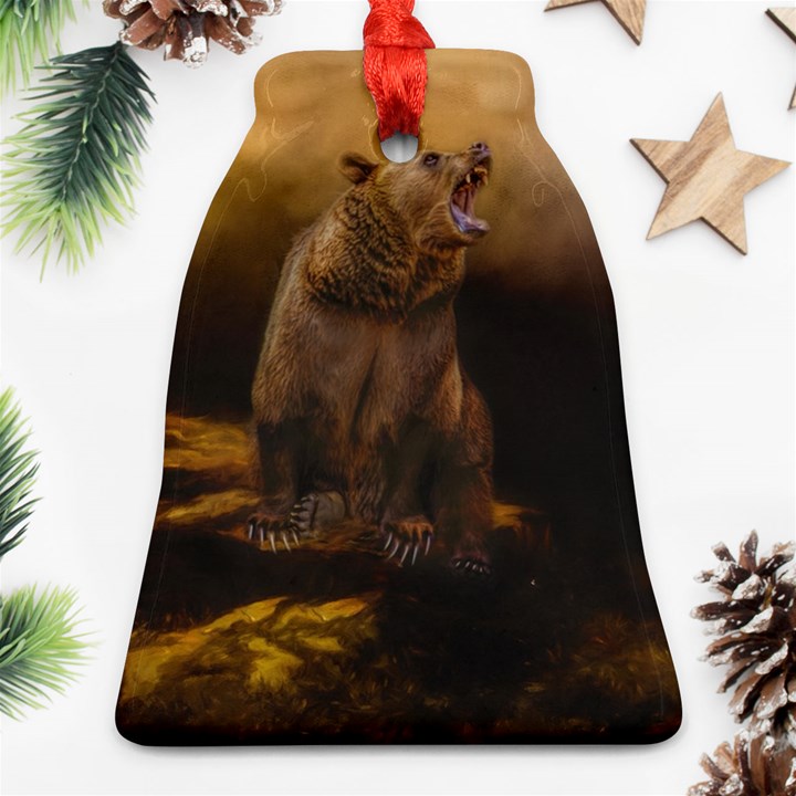 Roaring Grizzly Bear Bell Ornament (Two Sides)