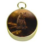 Roaring Grizzly Bear Gold Compasses Front