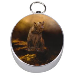 Roaring Grizzly Bear Silver Compasses by gatterwe