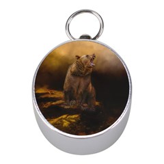 Roaring Grizzly Bear Mini Silver Compasses by gatterwe