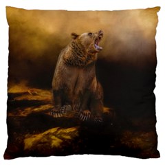 Roaring Grizzly Bear Large Flano Cushion Case (one Side) by gatterwe