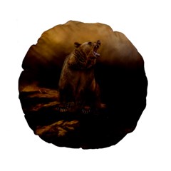 Roaring Grizzly Bear Standard 15  Premium Flano Round Cushions by gatterwe