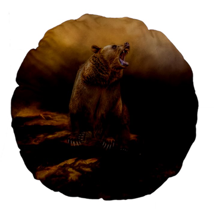 Roaring Grizzly Bear Large 18  Premium Flano Round Cushions