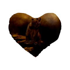 Roaring Grizzly Bear Standard 16  Premium Flano Heart Shape Cushions by gatterwe