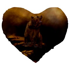 Roaring Grizzly Bear Large 19  Premium Flano Heart Shape Cushions by gatterwe