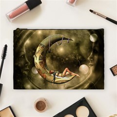 Steampunk Lady  In The Night With Moons Cosmetic Bag (large)  by FantasyWorld7