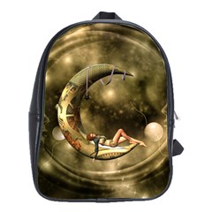 Steampunk Lady  In The Night With Moons School Bag (large) by FantasyWorld7