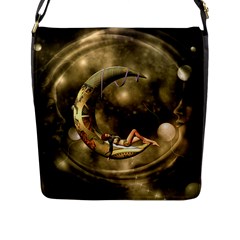 Steampunk Lady  In The Night With Moons Flap Messenger Bag (l)  by FantasyWorld7