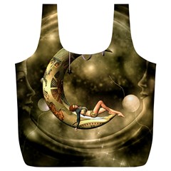 Steampunk Lady  In The Night With Moons Full Print Recycle Bags (l)  by FantasyWorld7