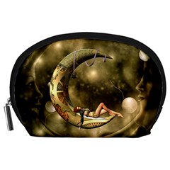 Steampunk Lady  In The Night With Moons Accessory Pouches (large)  by FantasyWorld7