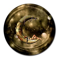 Steampunk Lady  In The Night With Moons Round Mousepads by FantasyWorld7