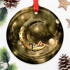 Steampunk Lady  In The Night With Moons Ornament (round) by FantasyWorld7