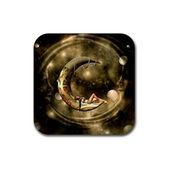 Steampunk Lady  In The Night With Moons Rubber Coaster (square)  by FantasyWorld7