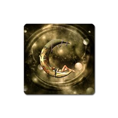 Steampunk Lady  In The Night With Moons Square Magnet by FantasyWorld7