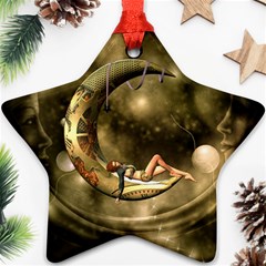 Steampunk Lady  In The Night With Moons Star Ornament (two Sides) by FantasyWorld7